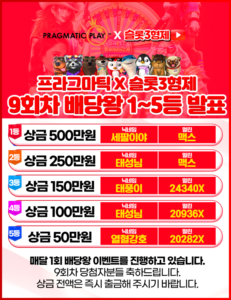 9회 배당왕 결과 발표