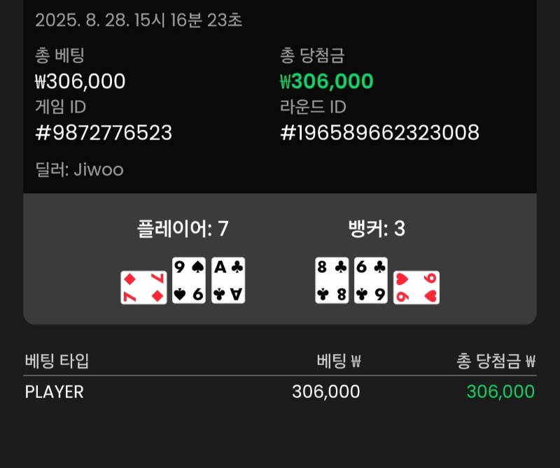 바카라 플레이어 2승