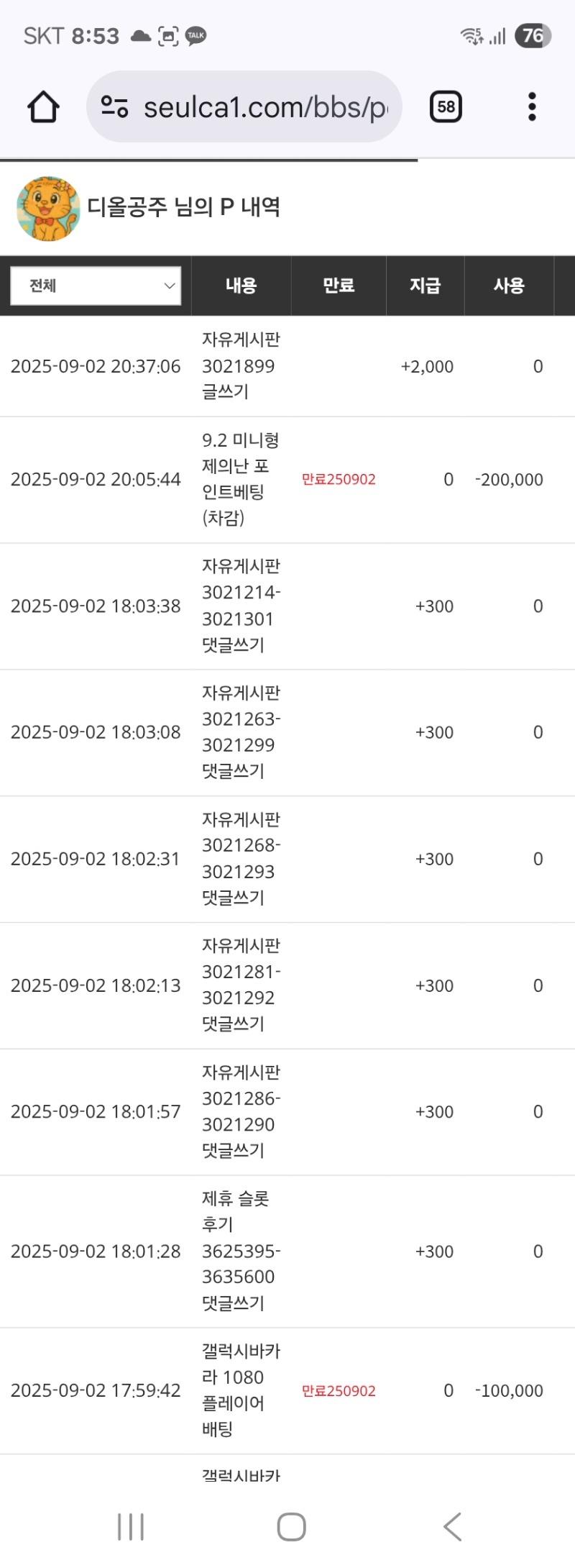 미니형난 포인트 차감 두배로~~