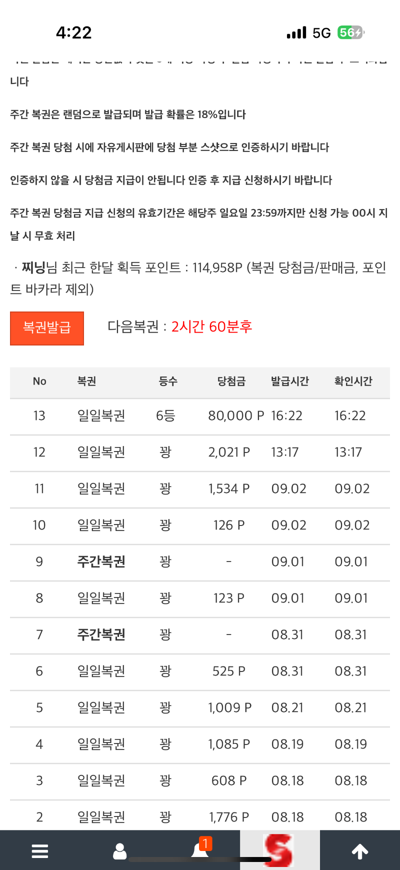일복 6등당첨ㅋㅋㅋㅋ