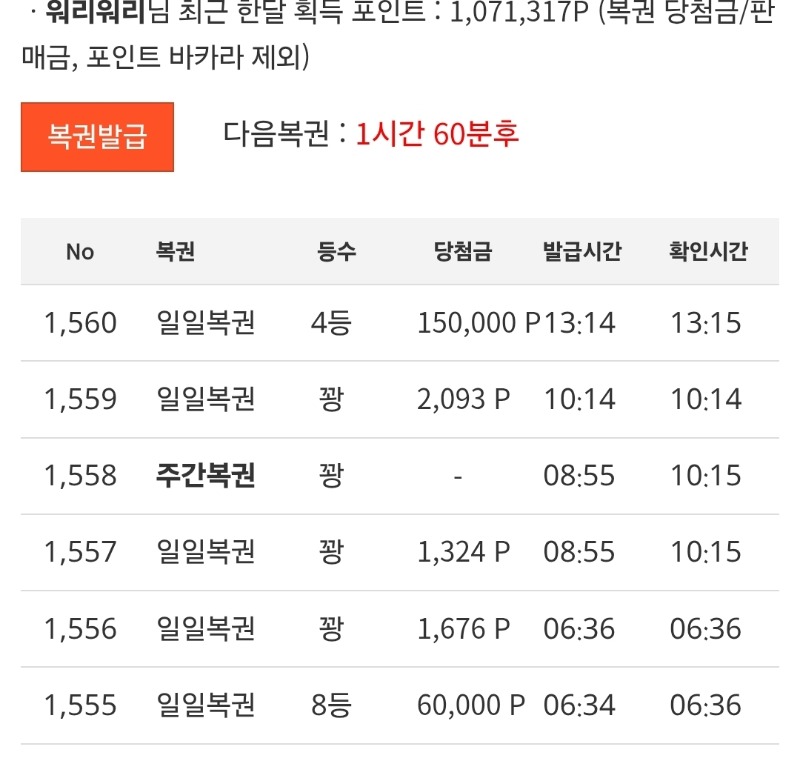일복 1일 2당첨