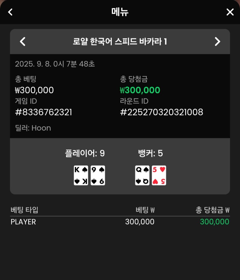 바카라 플레이어 2승
