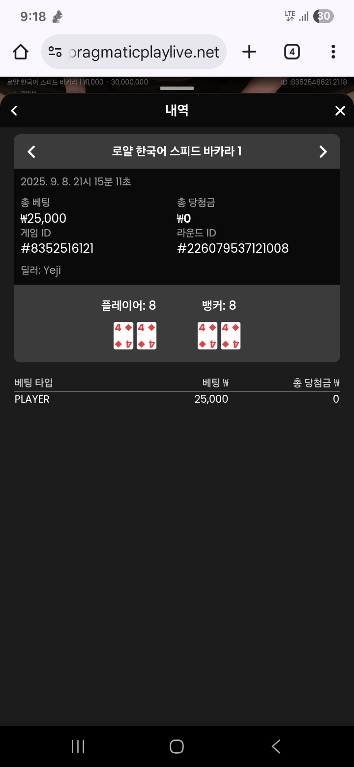 퍼펙트 올 4다야 8타이