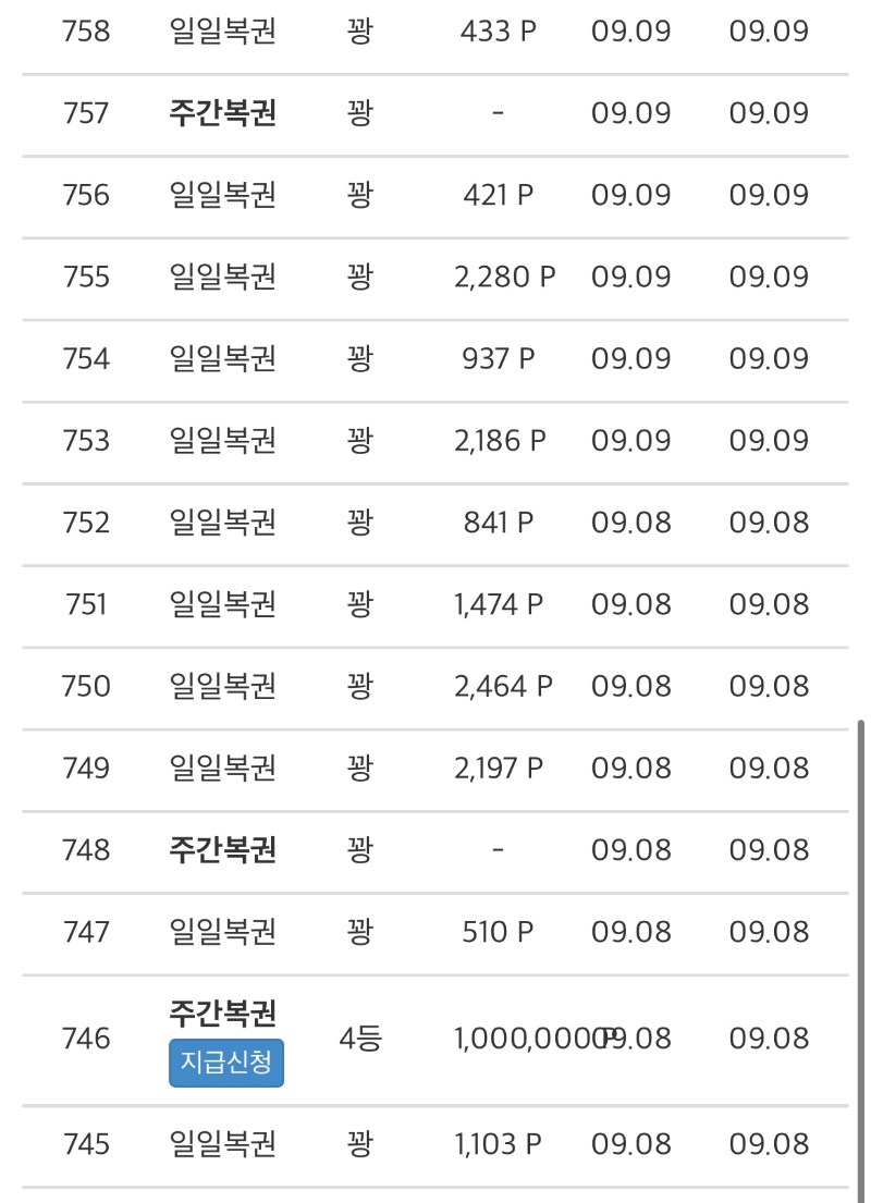 주복 5등 당첨인증
