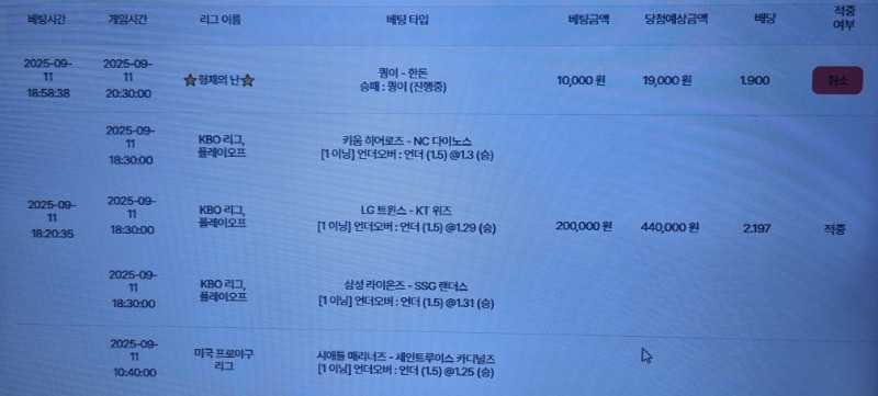 국야 1이닝 당첨