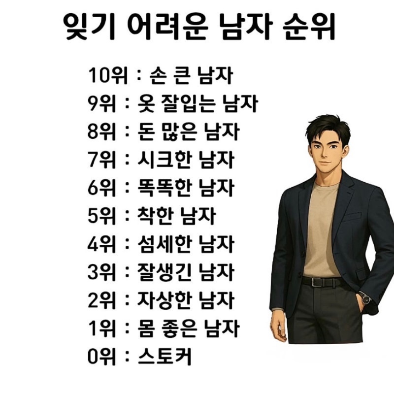 잊기 어려운 남자 순위