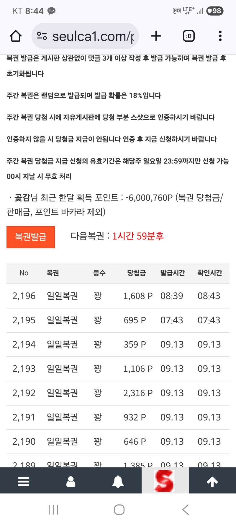 일복 구매복귄도 꽝 이네요