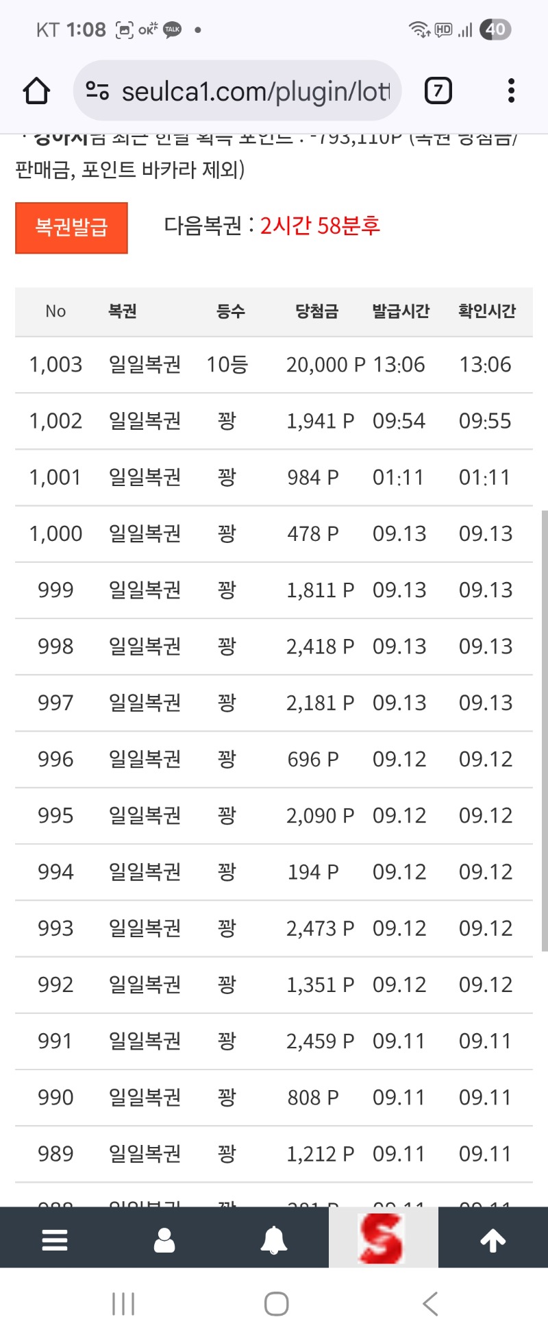 일복50 연꽝이넘었는데  10등을 주네요 ㅠㅠ