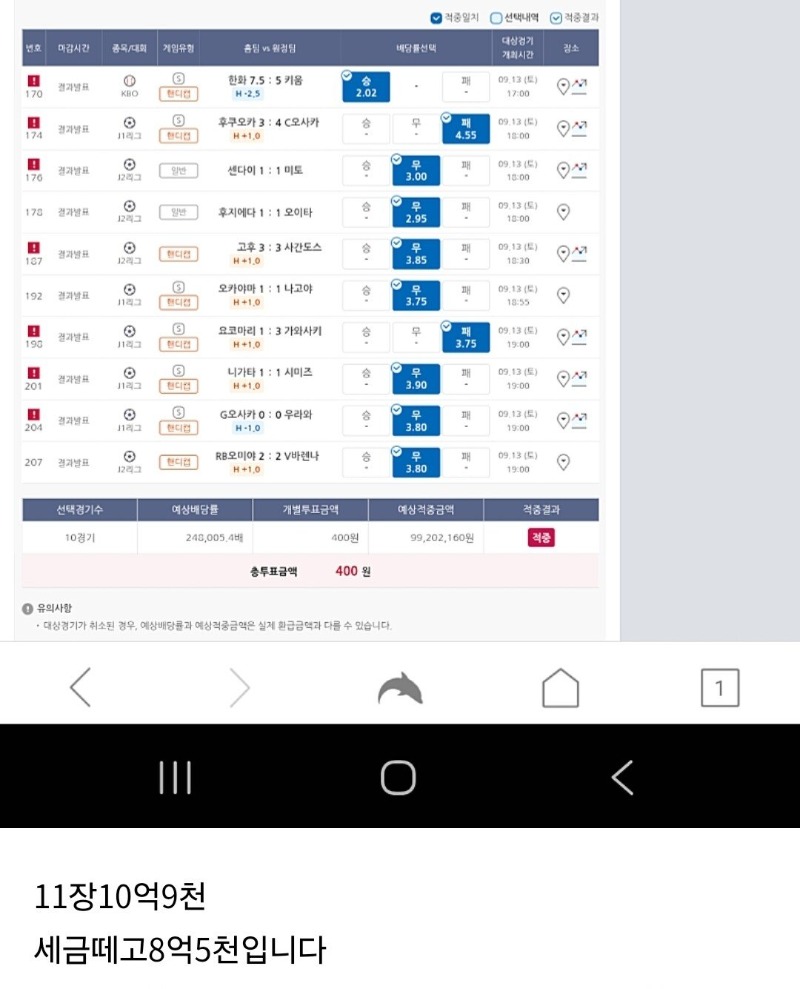스포츠토토 400원으로 24만배 성공한 역대급 당첨자 등장 ㄷㄷ