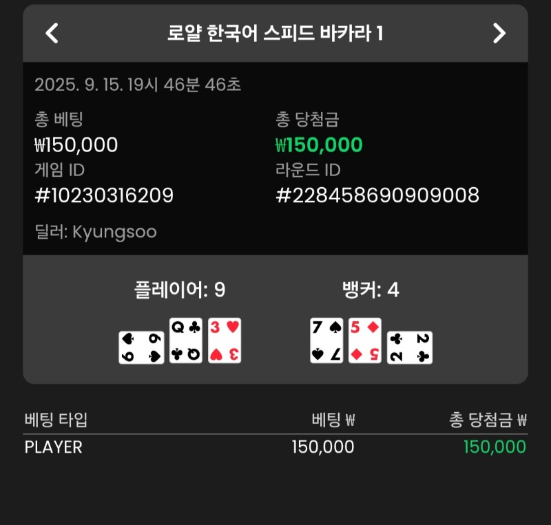 바카라 플레이어 2승