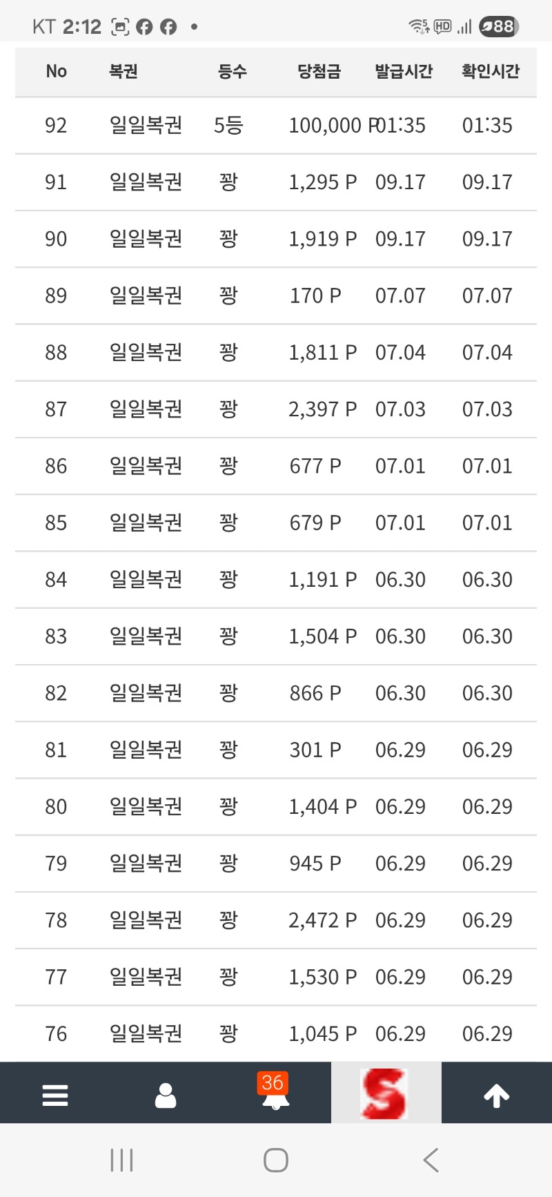 드뎌일복 5등당첨