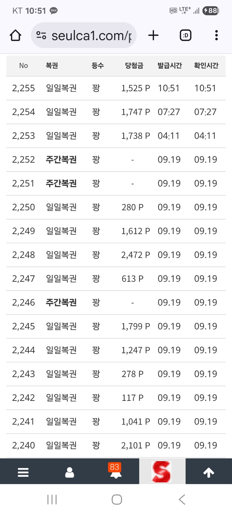 현재까지 70꽝 눈앞에 다왔네요