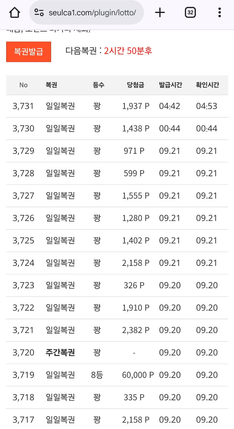 새벽시간 복권 한번 ~!!^^