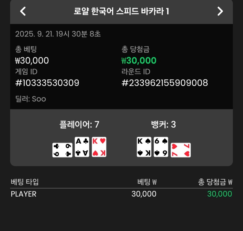 바카라 플레이어 1승
