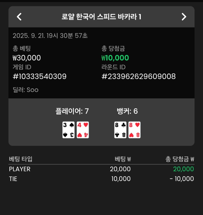 바카라 플레이어 3승