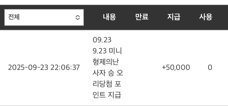 미니형난 오리 포인트 당첨