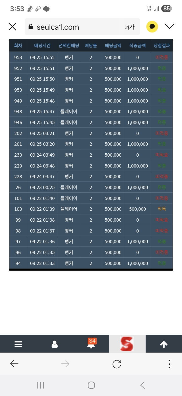 낮슬카라6연승후 1패 스탑