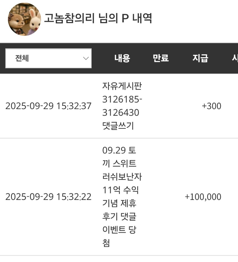 토끼수익댓글포~~고마워~~딱 커담시간에 ㅋ