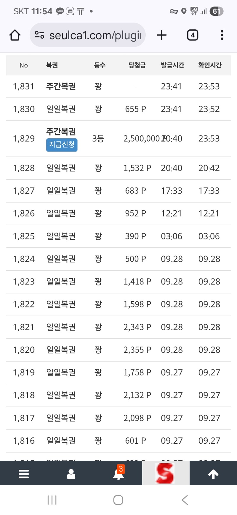 주복3등 당첨 인증. 얼마많이냐