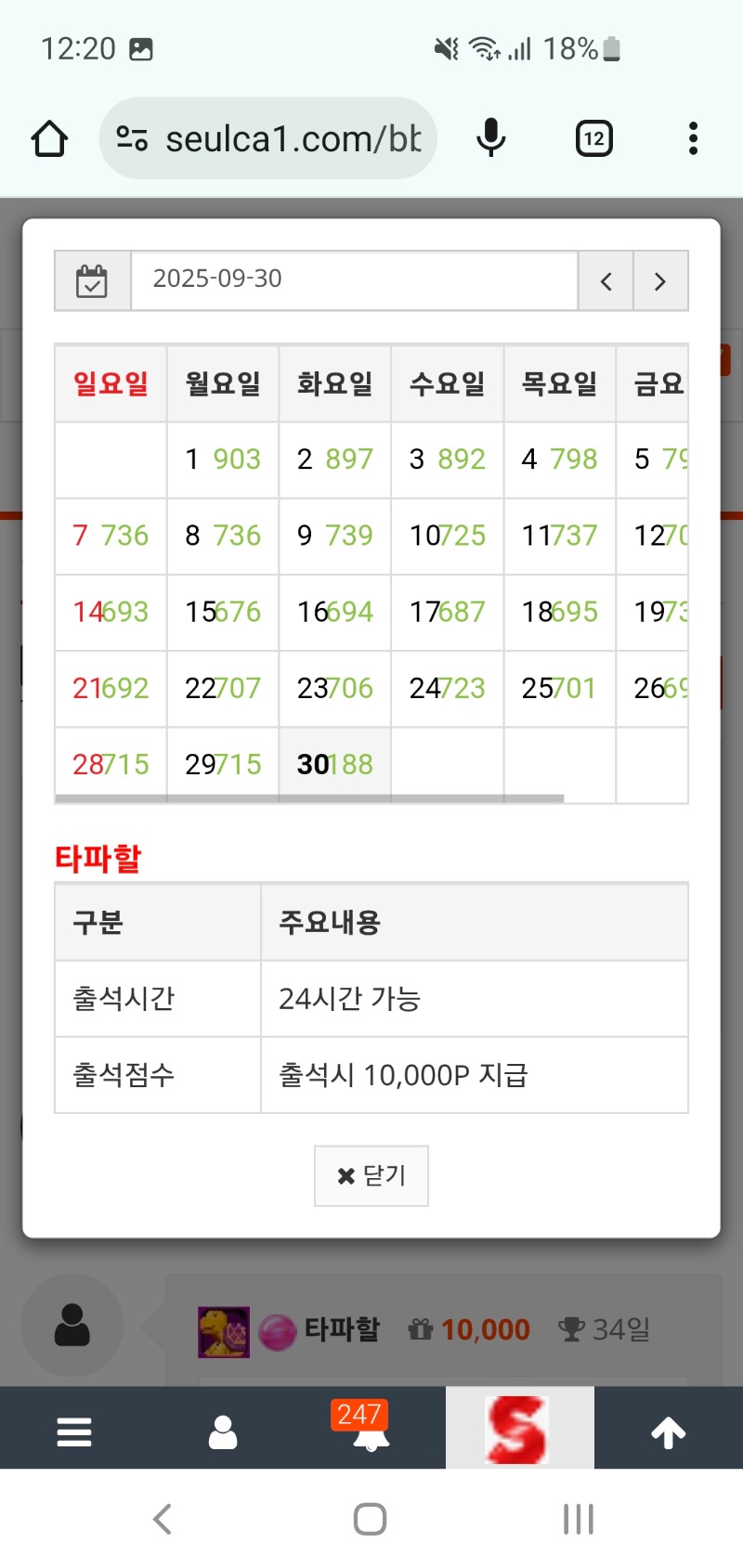 이버달 만근 했네요