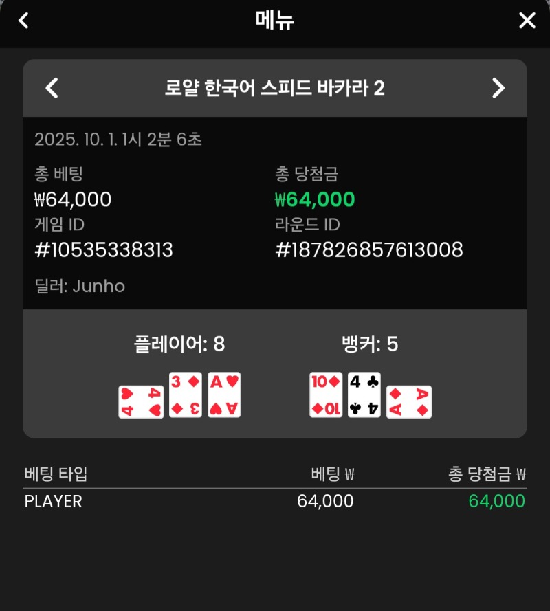 바카라 플레이어 2승