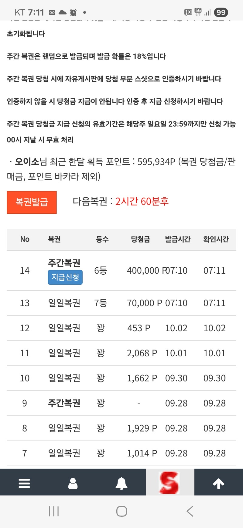 쌍복 당첨