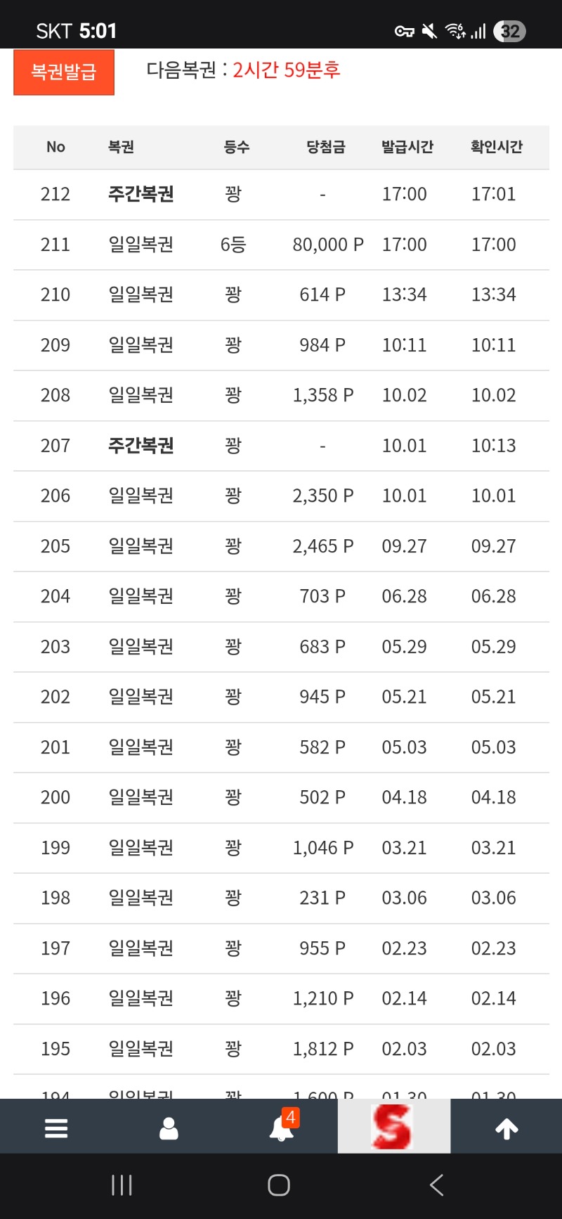일복6등당첨!