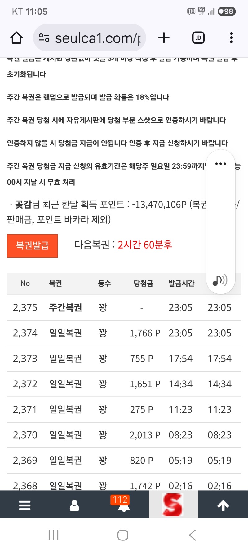 오늘은 마지막 쌍복 꽝 이네요