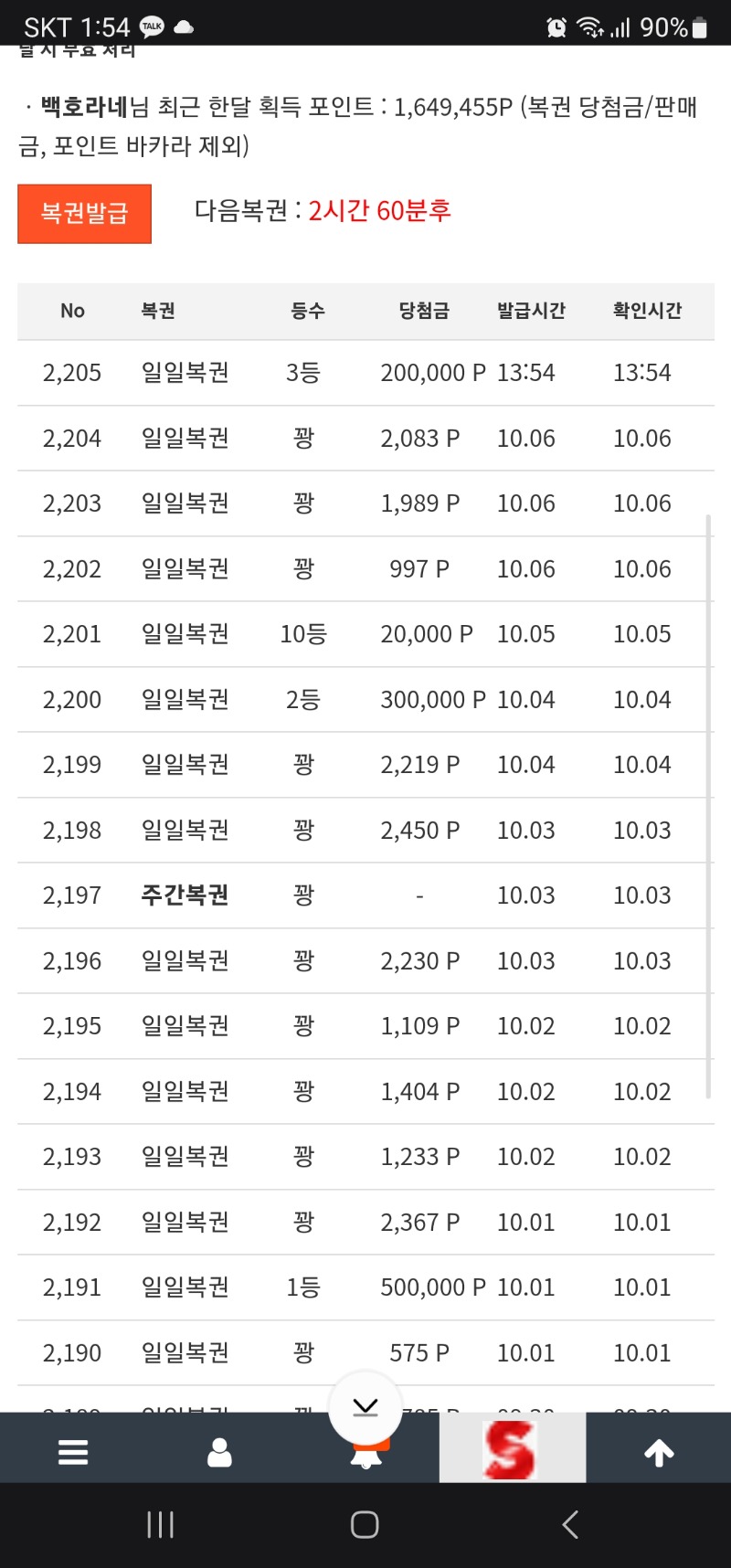 일복 3등 당첨~~