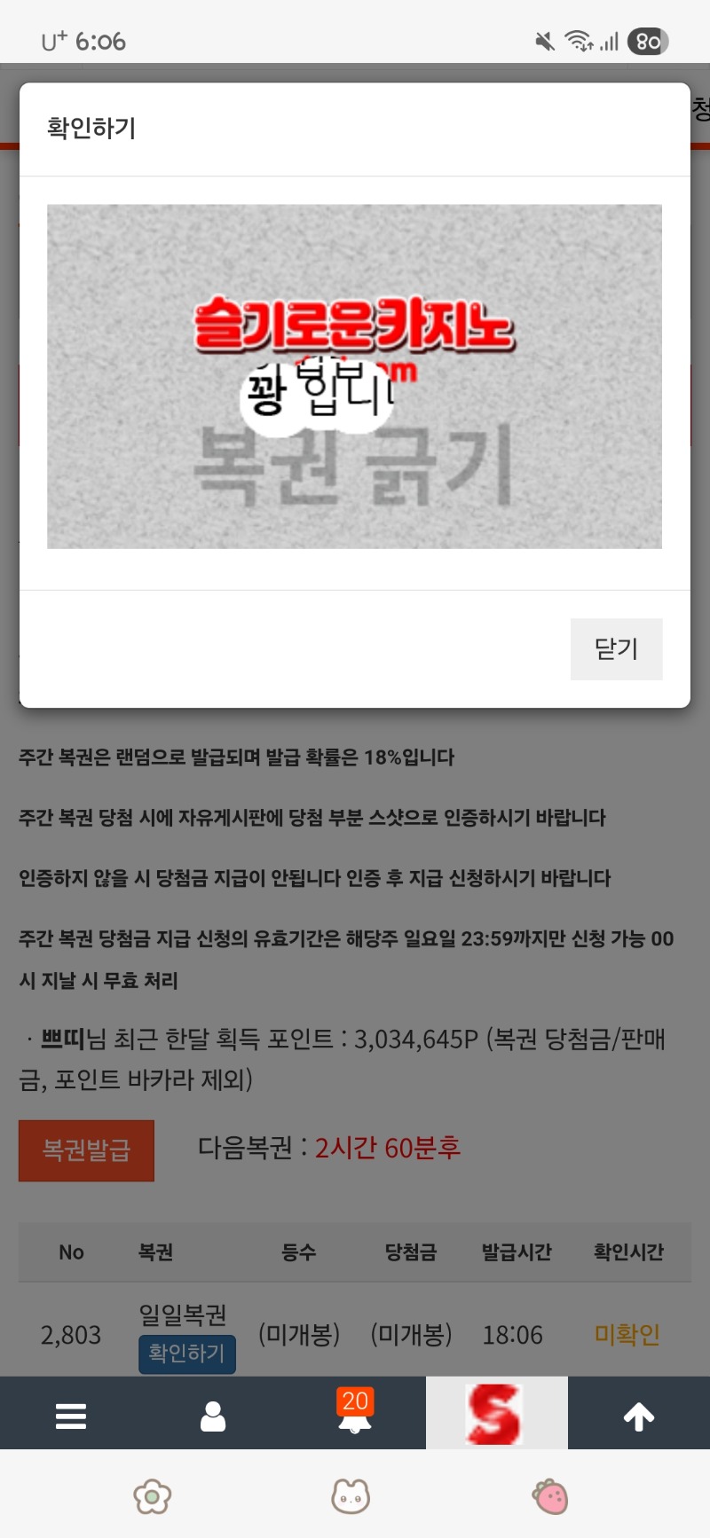 저녁 복권 역시닌
