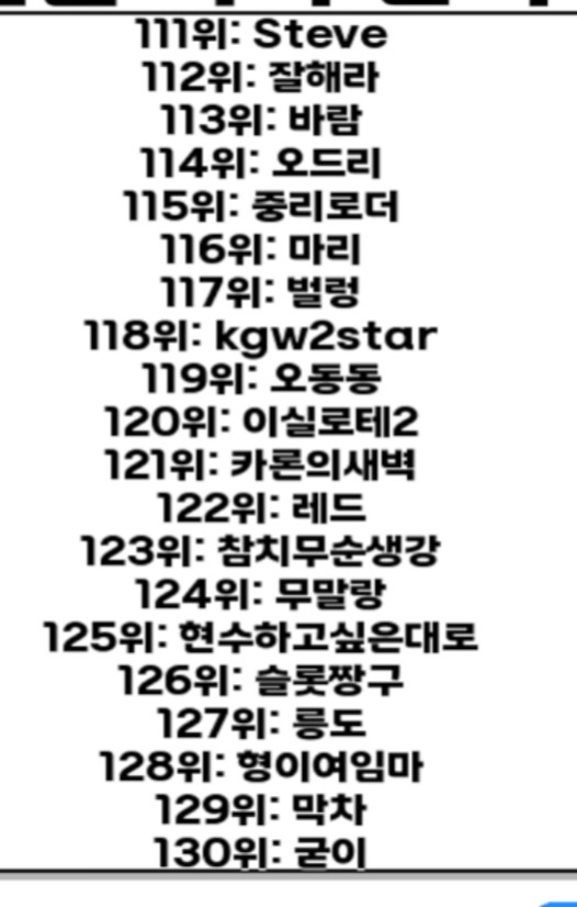 ❤️ 추석 명단 대충~ 130등까지 ❤️