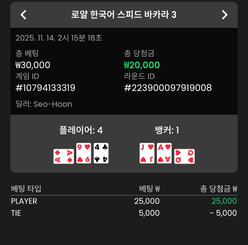 바카라 플레이어 1승