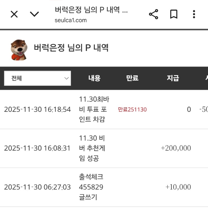 비버 추겜 당춈