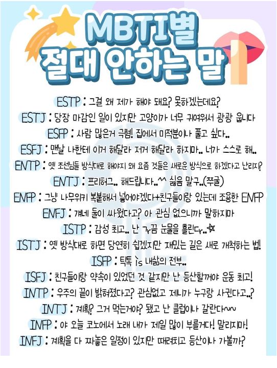 MBTI별절대안하는말