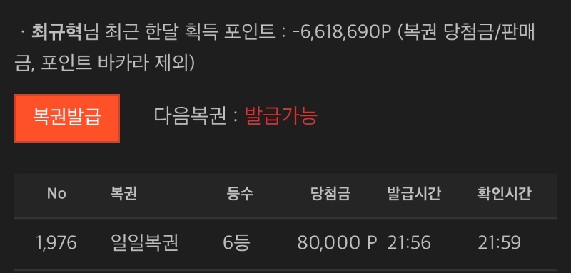 구매복권 6등 당첨