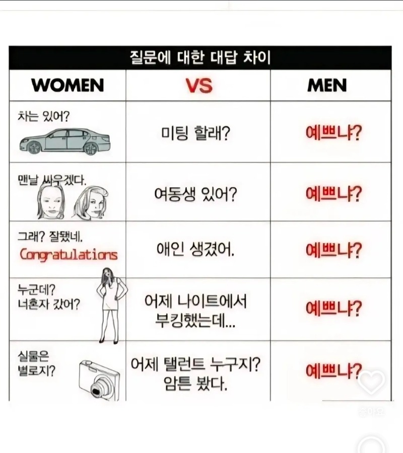 질문에 대한 대답 차이