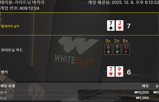 소액 바카라 1끗 차이 패