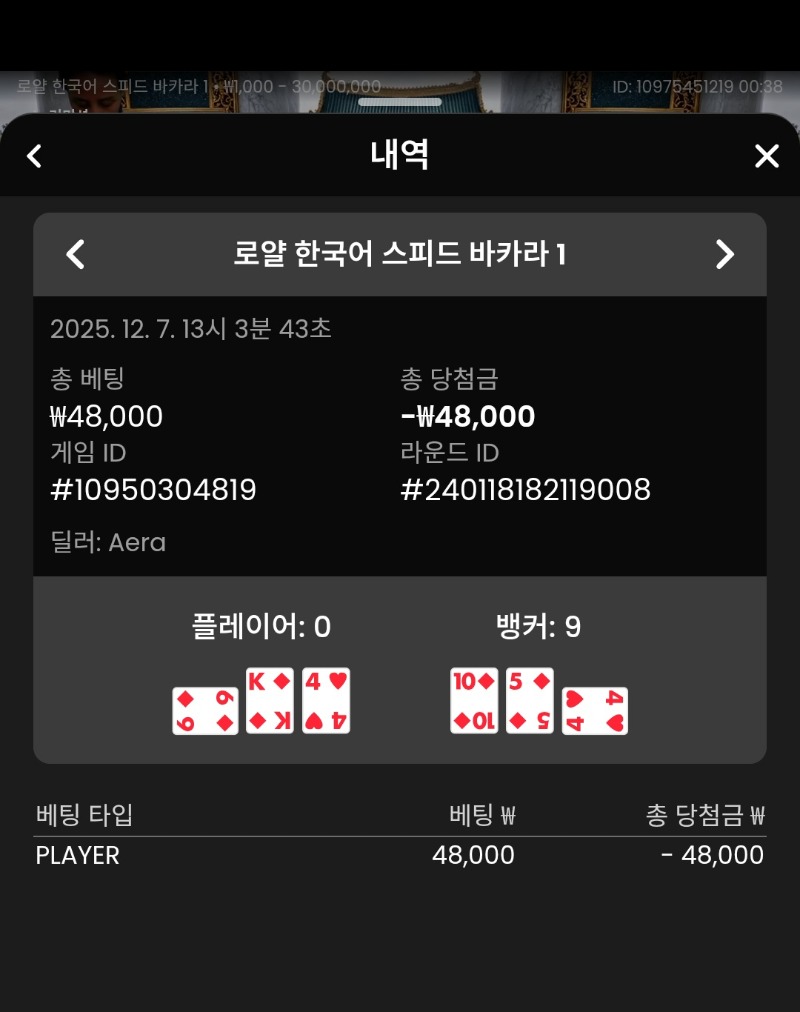 바카라 플레이어 3패