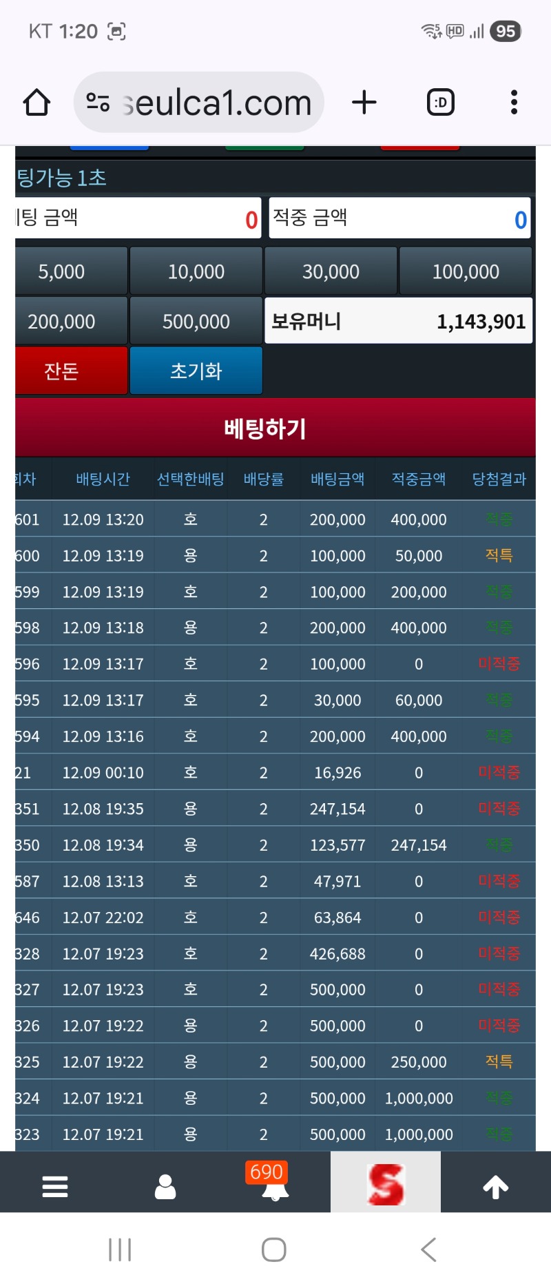 슬포 오랜만에  100만  모았네요