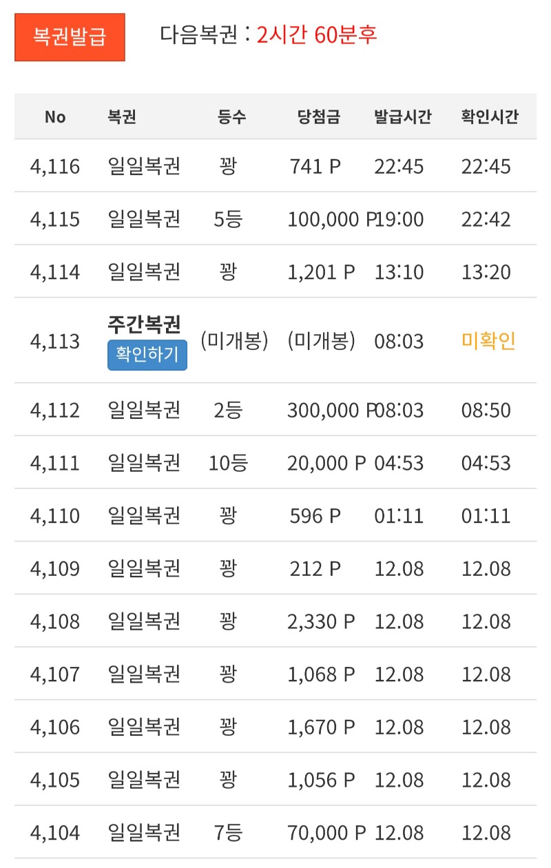 오늘 복권 5등 2등 10등 ~~!!^^
