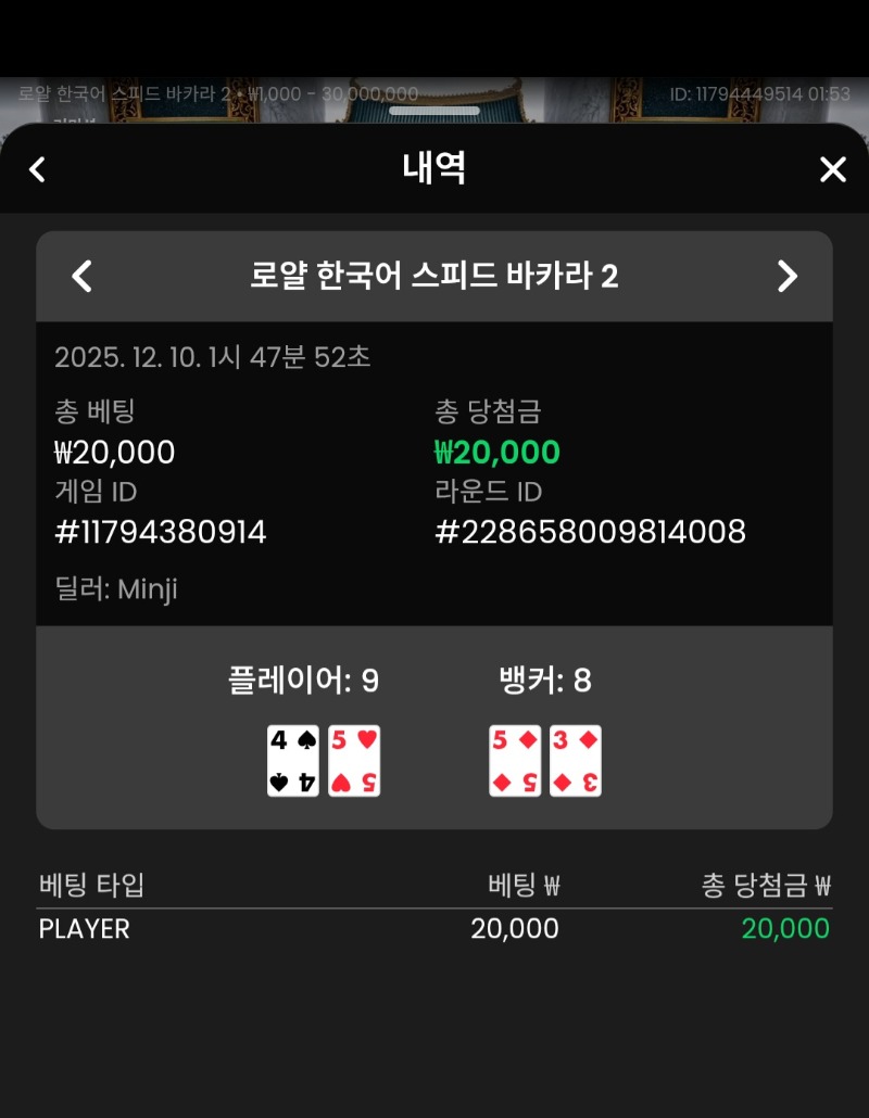 바카라 플레이어 1승