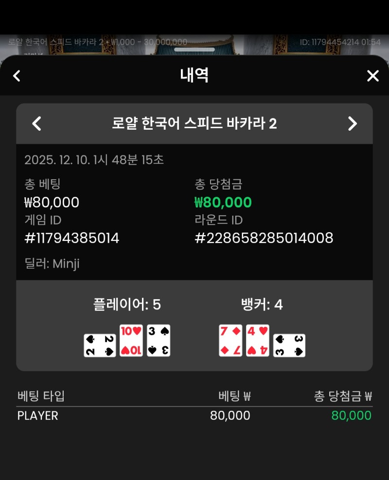 바카라 플레이어 2승