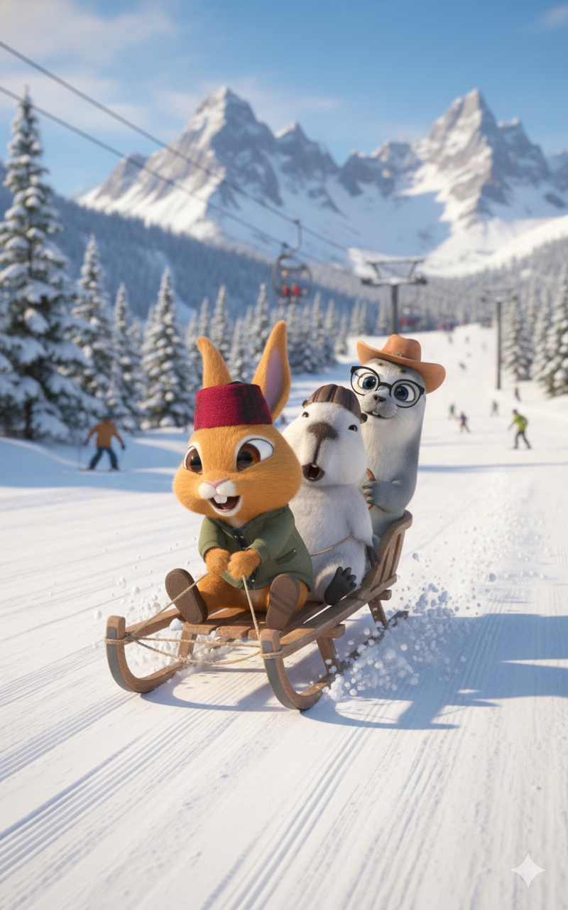 형제들 스키장에서 스키 보드 타자