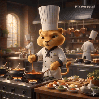 요리 하는 사자 그리고 그걸 먹는 달이