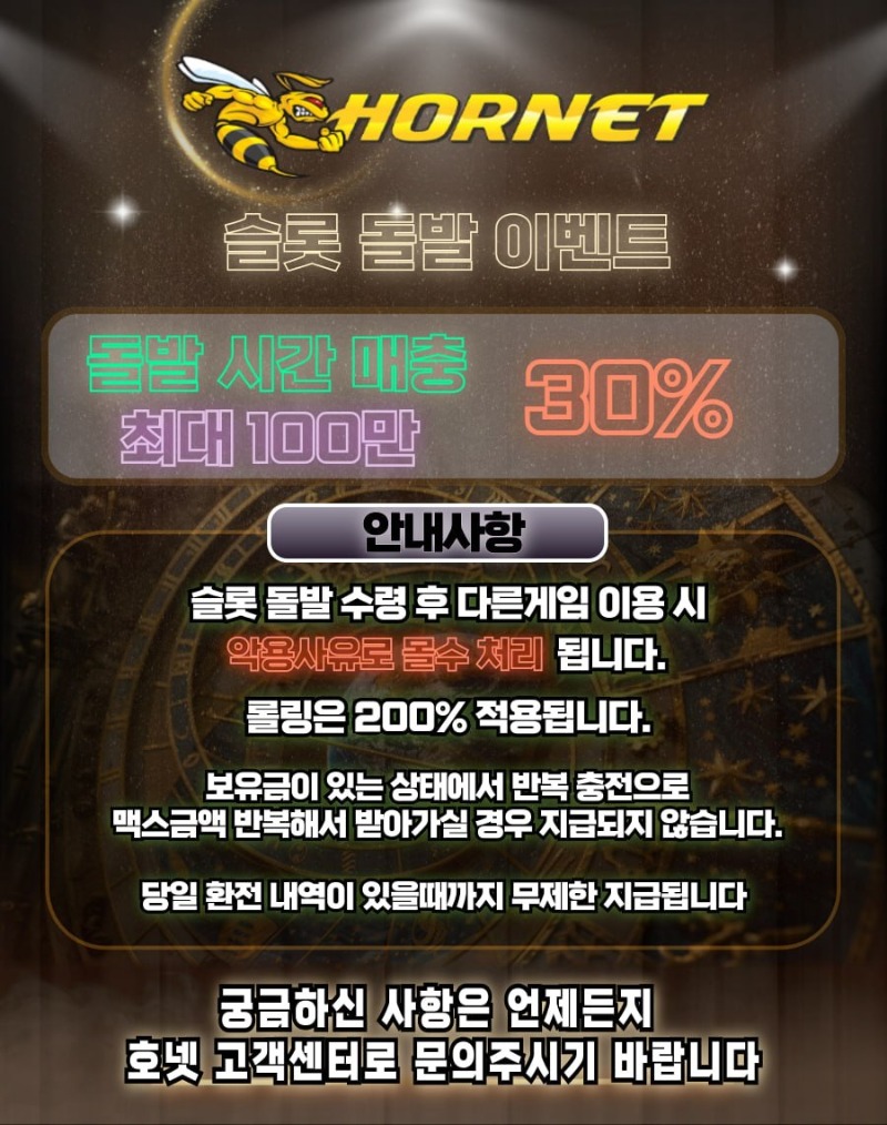호넷 07시~10시 슬롯 돌발 30%