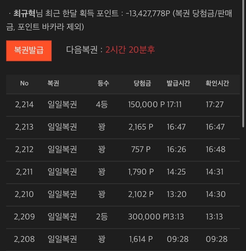 구매복권 4등 당첨이네여