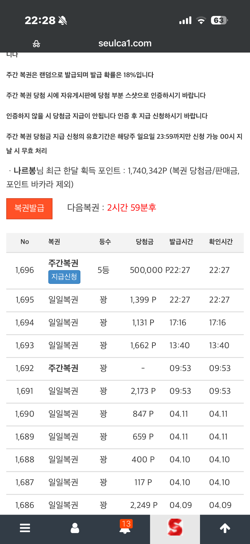 주복이 5등 당첨 나이쑤~~