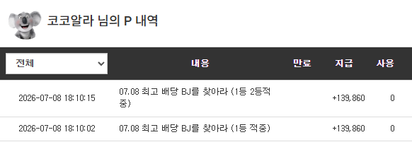 최배비 1, 2등 적중!! 나이스!! 최배비 1, 2등 적중!! 나이스!!
